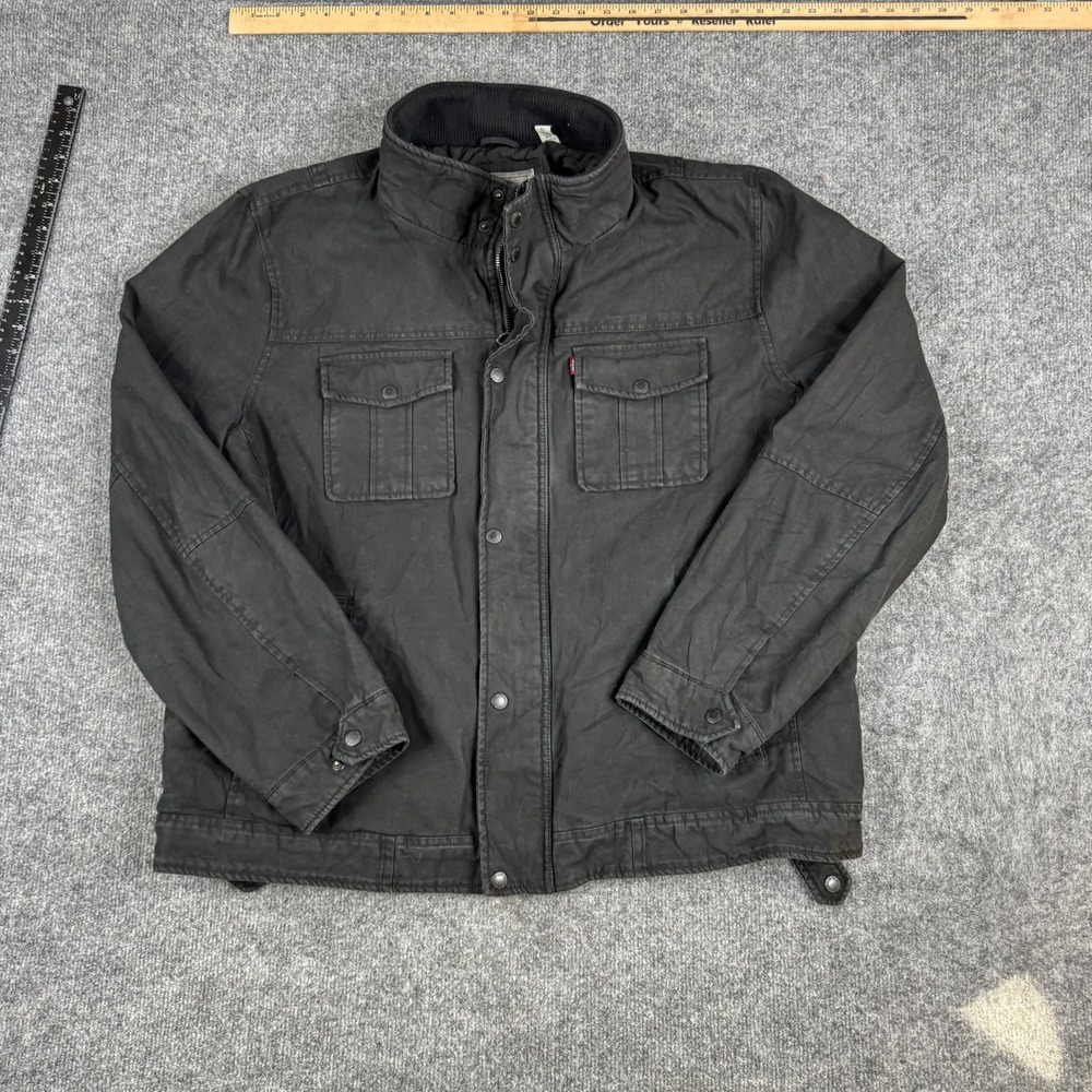 Levi's Jacket Mens XL Black Cotton Quilted Lined Field Utility Workwear Coat